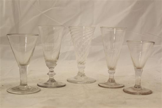 Five glass ale flutes, 18th century(-)